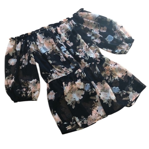 NWT Lulu’s black floral off-the-shoulder sheer peplum top size XS - Picture 5 of 8